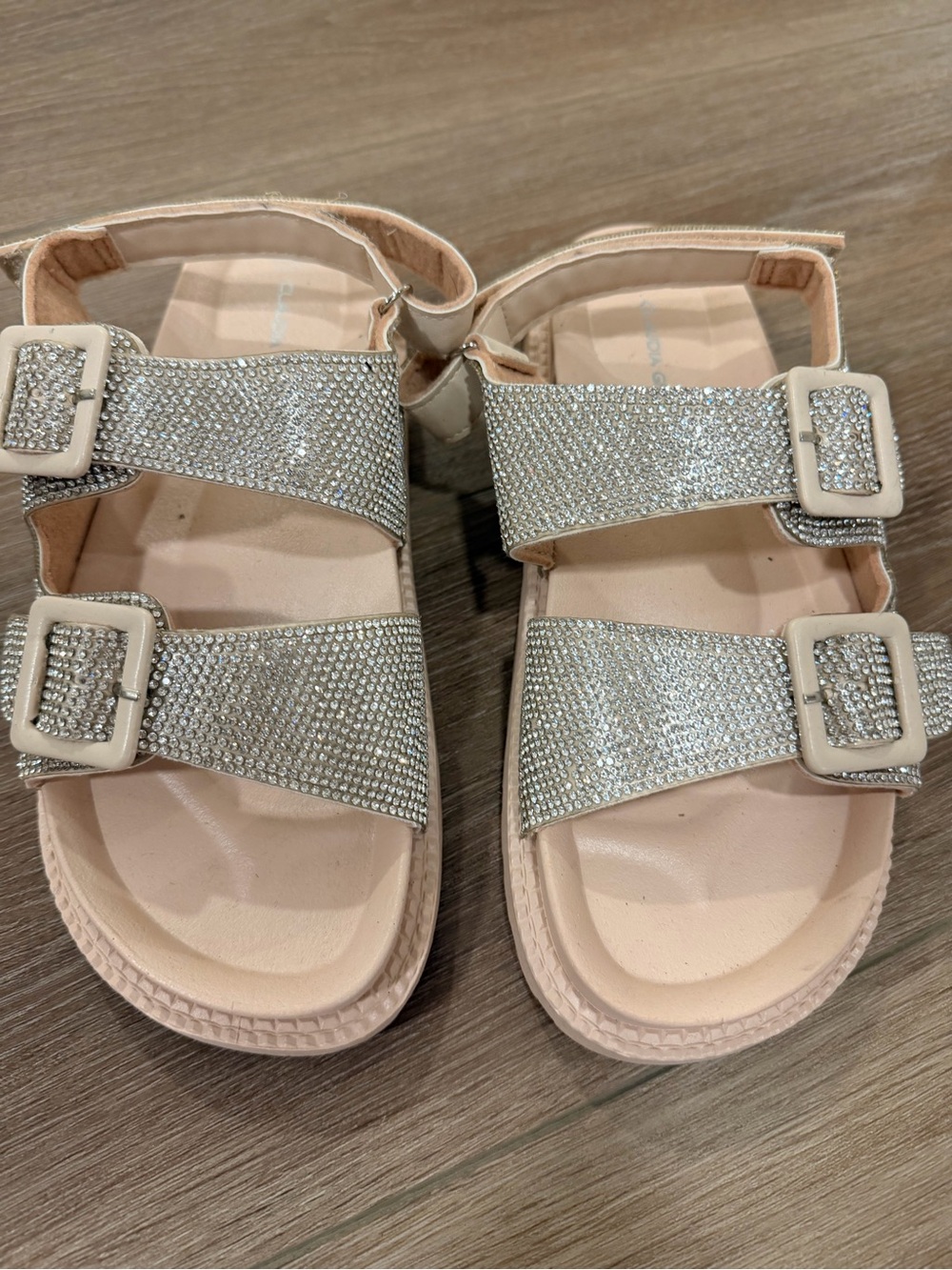 Embellished Double-Buckle Birkenstock style Sandals in Blush Pink